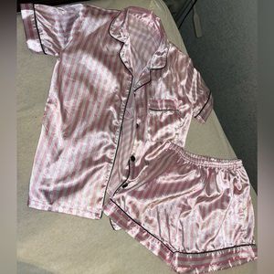 Matching Pink and White Silk-Like Polyester  PJ Set